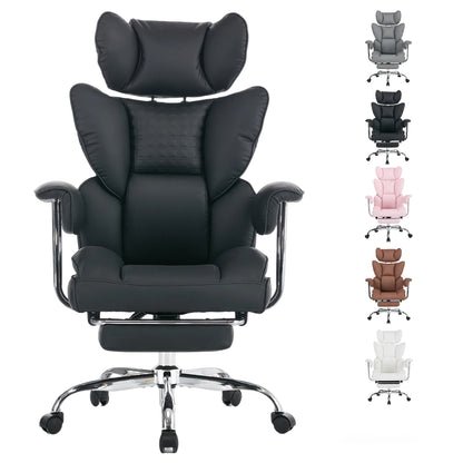 Ergonomic Reclining Office Chair with Footrest – 350 lb PU Leather Computer Chair with Adjustable Height, Wide Seat & Side Pocket