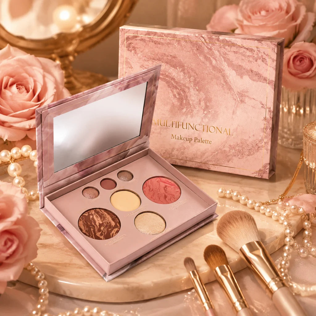 7-Color All-in-One Makeup Palette, Eyeshadow, Blush, Highlighter & Contour, Matte and Shimmer Finishes