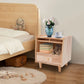 2-Tier Rubberwood Bedside Nightstand with Drawer, Glass Storage Cabinet, Flip-Top Door & Anti-Slip Feet for Bedroom & Living Room