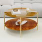 32.28" Modern Round Coffee Table with Black Tempered Glass Top & Solid Walnut Wood Storage Shelf