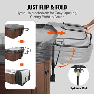 Hot Tub Cover Lift – Hydraulic Spa Cover Lifter, 33.1"-41.3" Height, 53.1"-92.5" Adjustable Width, Under-Mount Installation