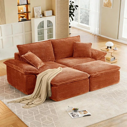81-Inch Boneless Loveseat Sofa Bed – Oversized Faux Fur Lounge Couch with Removable Ottoman & Pillows