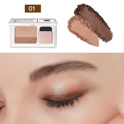 Dual-Color Eyeshadow Palette with Brush, Matte and Shimmer Neutral Beige, Brown and Grey Shades