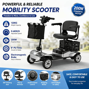 Electric Mobility Scooter for Seniors – 265 lbs Capacity, Electromagnetic Brake, LED Light, Ergonomic Handle & Shopping Basket