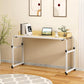47-Inch Height Adjustable Overbed Table with Wheels, Carbon Steel Rolling Laptop Desk with Raised Baffle for Bed & Home Use