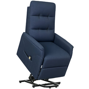 Power Lift Recliner Chair, Fabric Electric Stand Assist Chair with Remote Control, Pocket Spring, Tufted Back & Side Pockets – Deep Blue