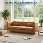 81-Inch Cognac Tan Faux Leather Sofa – Mid-Century Modern 3-Seater Deep Seat Couch with Wood Frame for Living Room & Apartment