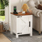 18" Rustic Farmhouse Nightstand with Charging Station – Barn Door Bedside Table with Adjustable Shelf & Storage
