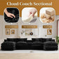 145-Inch Oversized U-Shaped Cloud Sectional Sofa – Plush Corduroy Deep Seat Modular Couch for Living Room, Jet Black