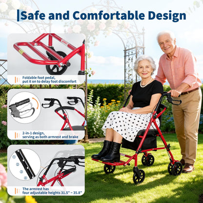 Lightweight Foldable Transport Wheelchair for Adults – Portable Travel Chair with Adjustable Height & Under-Seat Storage