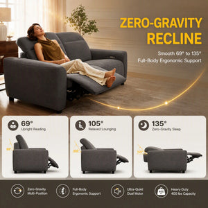 Power Reclining 3-Seater Sofa – Zero Gravity Wall-Hugger Couch with Adjustable Headrests, USB-A & USB-C Charging Ports