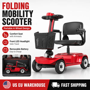 4-Wheel Electric Mobility Scooter for Adults, 250W Motor, 24V Battery, 12-Mile Range, 418 lb Capacity, Foldable with Basket