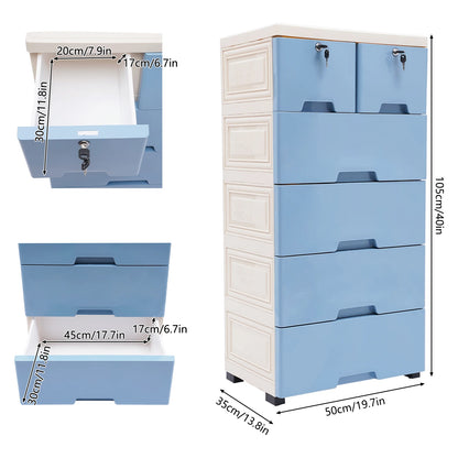 6-Drawer 5-Tier Rolling Storage Cart with Lock & Wheels, 55 lb Capacity PP Mobile Organizer Cabinet for Bedroom & Study