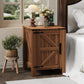 18" Rustic Farmhouse Nightstand with Charging Station – Barn Door Bedside Table with Adjustable Shelf & Storage