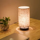 Bedside Table Lamp with Wood Base and Cylindrical Fabric Shade