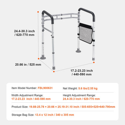 Foldable Toilet Safety Rail with Non-Slip Handles – Reinforced Aluminum Support Frame, 300 lb Capacity