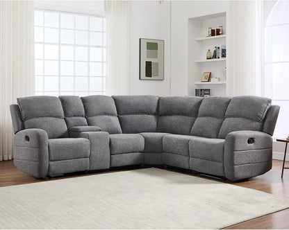 Large L-Shaped Reclining Sectional Sofa – Upholstered Corner Couch with Padded Headrests & 2 Cup Holders for Living Room