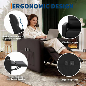 Power Recliner Chair with Massage & Heat, Electric Adjustable Single-Seat Sofa with USB Port & Side Pockets for Living Room