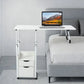 Height Adjustable Overbed Table with Storage Cabinet, 27.56–34.65 Inch Bedside Table with White Anti-Rust Metal Frame