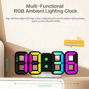 9.7-Inch RGB LED Digital Wall & Desk Clock with Large Display, Neon Gaming Design, Dimmable Brightness – Black