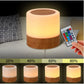 7-Color LED Bedside Table Lamp with Wooden Base, Dimmable Brightness and Remote Control
