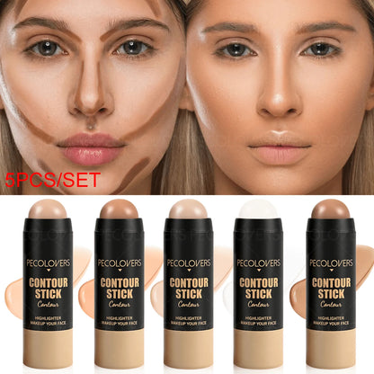 5-Piece Cream Concealer, Contour and Highlighter Stick Set, Full Coverage Face Makeup