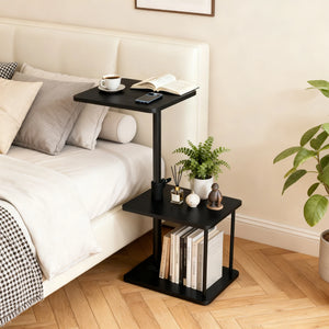 Adjustable Swivel C-Shaped Side Table with Storage Shelf for Recliner, Sofa & Bed, Black