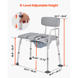 4-in-1 Bedside Commode Chair with Padded Seat & Backrest – Adjustable Height, 5L Removable Bucket, 500 lb Capacity