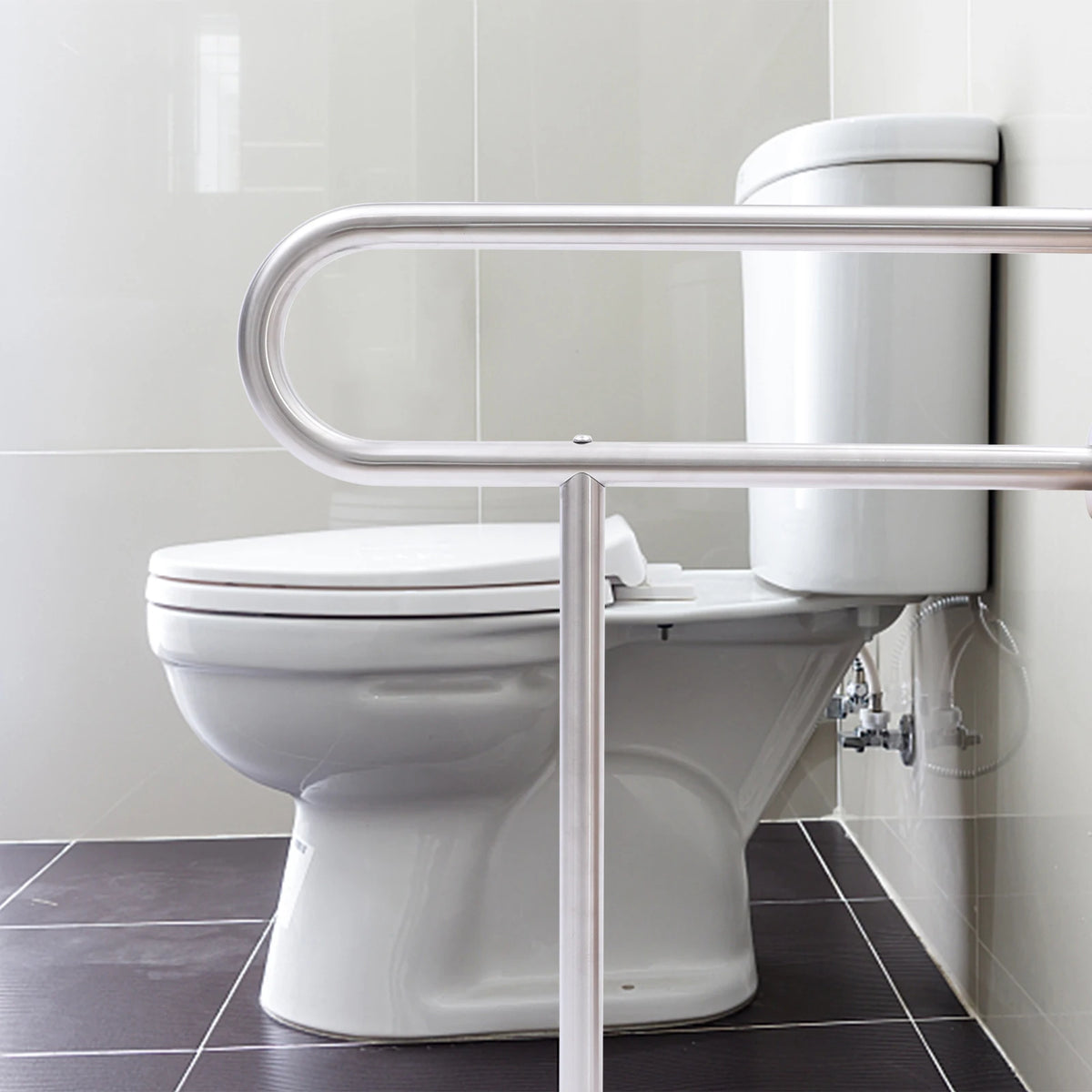 Stainless Steel Toilet Safety Grab Bar – 60 × 75 cm Bathroom Support Rail for Shower & Bathtub, Silver