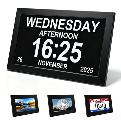 10.1-Inch Large Display Digital Calendar Alarm Clock with Date, Day, Multiple Alarms & Auto DST for Seniors