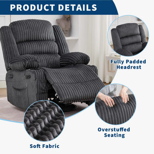 360° Swivel Rocking Recliner Chair with Cup Holder, Oversized Corduroy Glider Lounge Chair for Living Room & Nursery