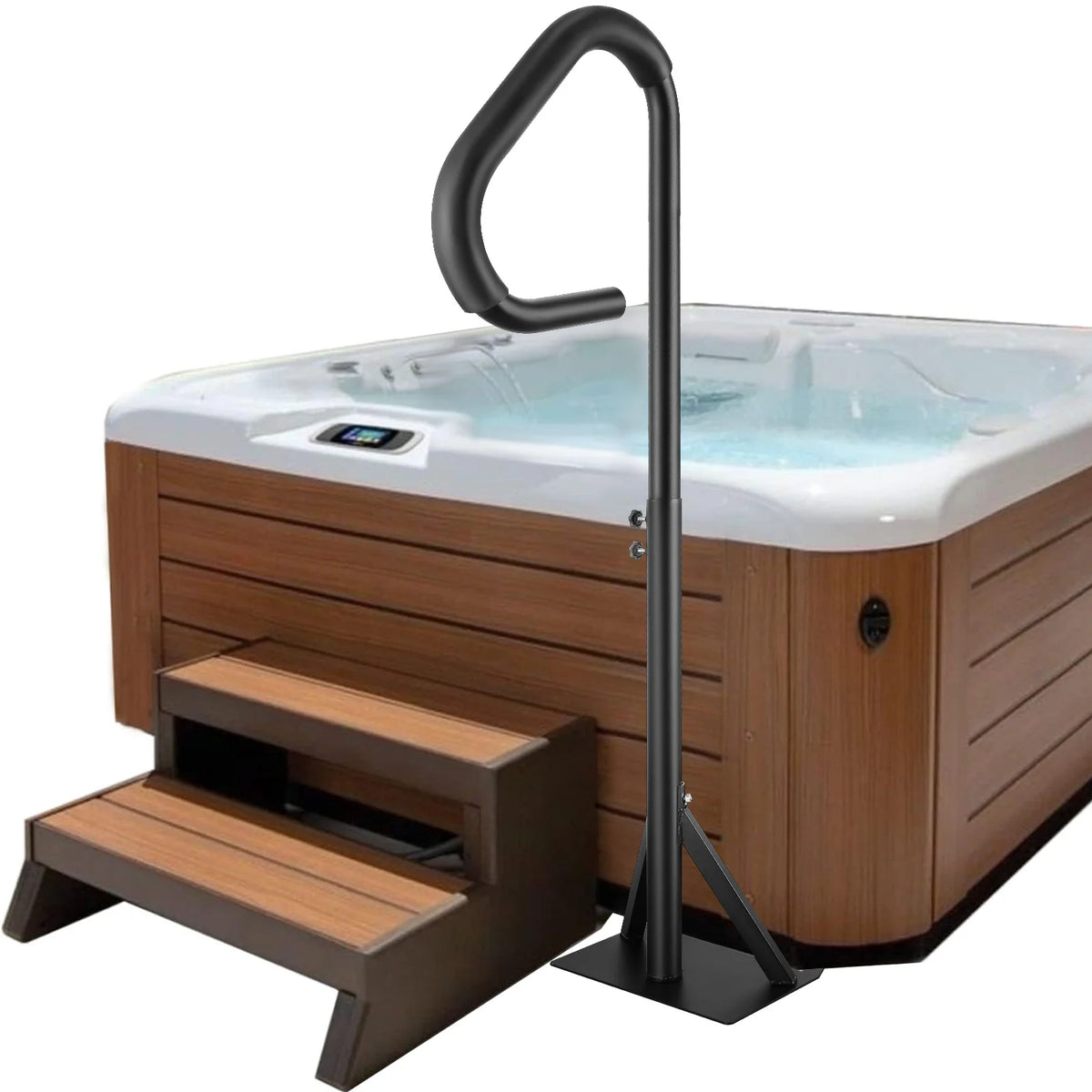 360° Rotating Hot Tub Handrail – Height Adjustable Spa Safety Rail with Slide-Under Mount Base for Indoor & Outdoor Use