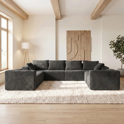 139-Inch U-Shaped Corduroy Sectional Sofa – Extra Large Deep Seat Cloud Couch, Modern Upholstered No-Assembly Living Room Sofa