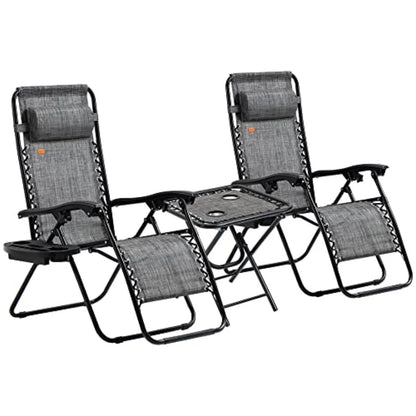 Zero Gravity Reclining Chair Set with Side Table – Folding Adjustable Outdoor Lounge Chairs with Cup Holders & Pillows for Pool, Patio & Backyard