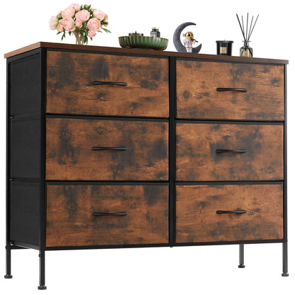 6-Drawer Fabric Dresser Nightstand with Storage, Bedroom Bedside Table & Clothes Organizer Chest for Bedroom and Living Room