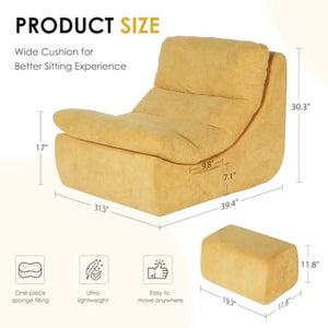 Extra Large Chaise Lounge Chair with Ottoman – Oversized Single-Seat Floor Couch for Living Room