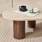 55" Modern Oval Coffee Table with Faux Marble Beige Top & 3 Walnut Wood Accent Legs