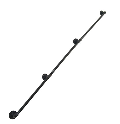 Black Pipe Stair Handrail – Rustic Wall-Mounted Railing with Round Corners, 4FT–16FT