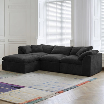 109-Inch Modern L-Shaped Cloud Sectional Sofa – Oversized 3-Seater Deep Seat Chenille Couch with Ottoman, White