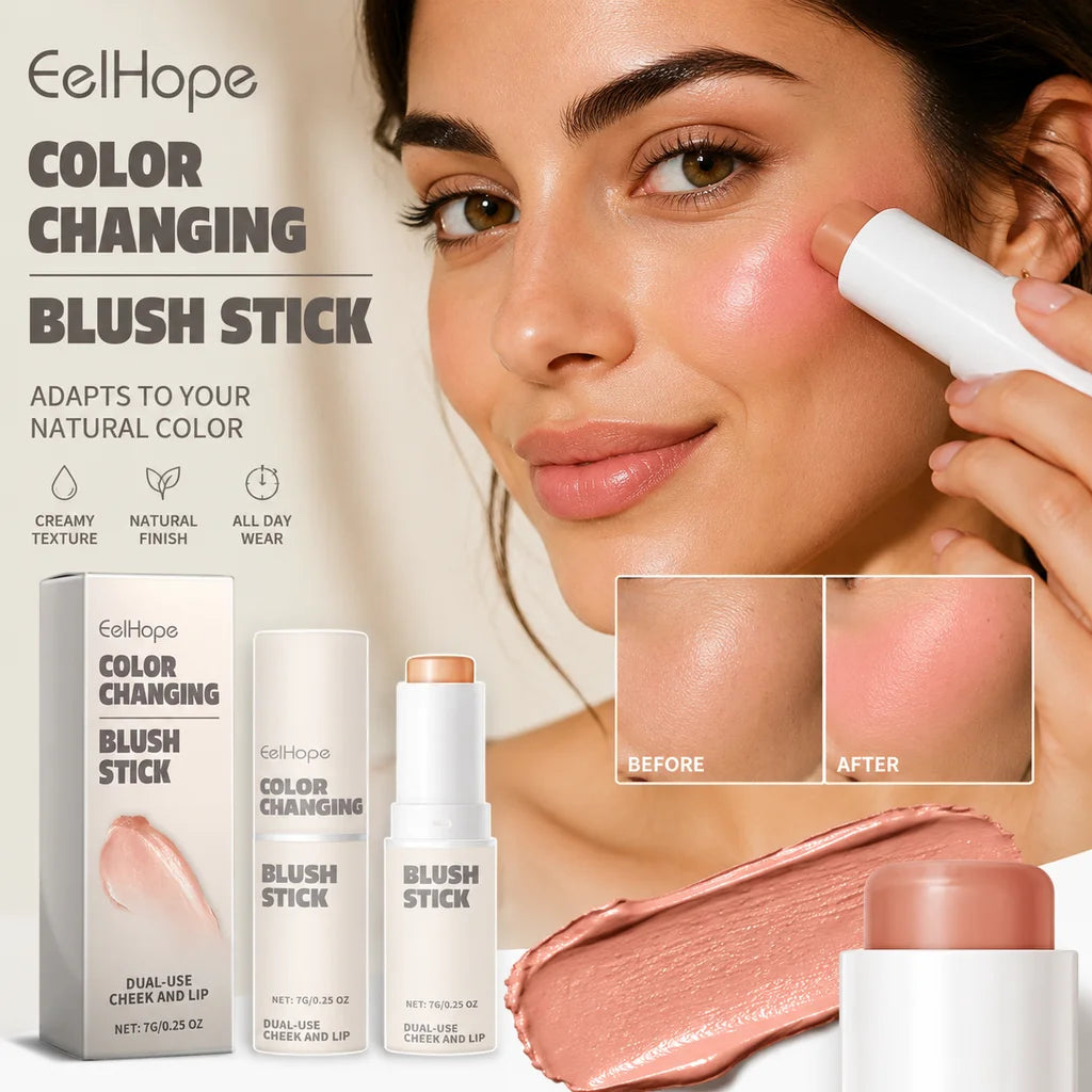Color-Changing Blush & Lip Tint Stick, Hydrating Cheek Color, Natural Matte Finish, Travel Size