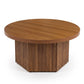 31.5" Round Fluted Drum Coffee Table, Modern Wood Pedestal Center Table for Living Room & Small Spaces