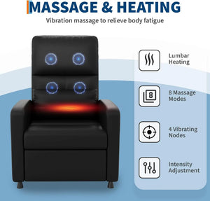 Power Recliner Chair with Heat & Massage, Electric Overstuffed PU Leather Recliner with USB Port & Side Pockets