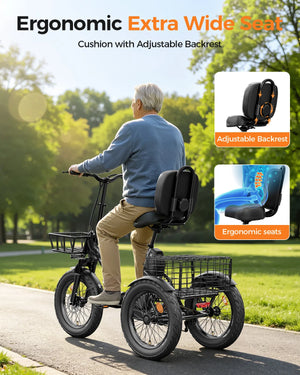 1200W Folding Electric Tricycle for Adults, 748.8Wh Removable Battery, 18"×3" Fat Tires, Step-Through, Up to 60-Mile Range