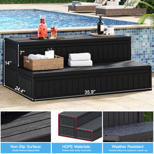 36 Inch Hot Tub Steps with Dual Hidden Storage, 2-Step Waterproof Spa Stairs with Non-Slip Treads for Pools & Outdoor Spas