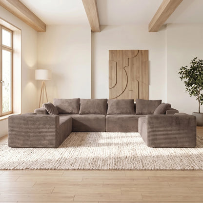 139-Inch U-Shaped Corduroy Sectional Sofa – Extra Large Deep Seat Cloud Couch, Modern Upholstered No-Assembly Living Room Sofa