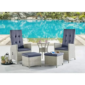 2-Piece All-Weather Wicker Recliner Chair Set with Ottomans & Cushions – Indoor Outdoor Patio Lounge Furniture