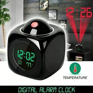 Digital Projection Alarm Clock with Voice Function, Snooze & Temperature Display, Adjustable Projector Desk Clock for Bedroom