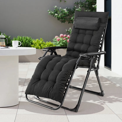 Zero Gravity Reclining Lounge Chair – Portable Folding Outdoor Chair with Removable Cushion & Cup Holder Tray