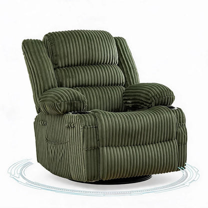 360° Swivel Rocking Recliner Chair with Cup Holder, Oversized Corduroy Glider Lounge Chair for Living Room & Nursery