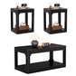 Modern 3-Piece Coffee Table Set with Side Tables, Rounded Edges & Storage for Living Room, Black